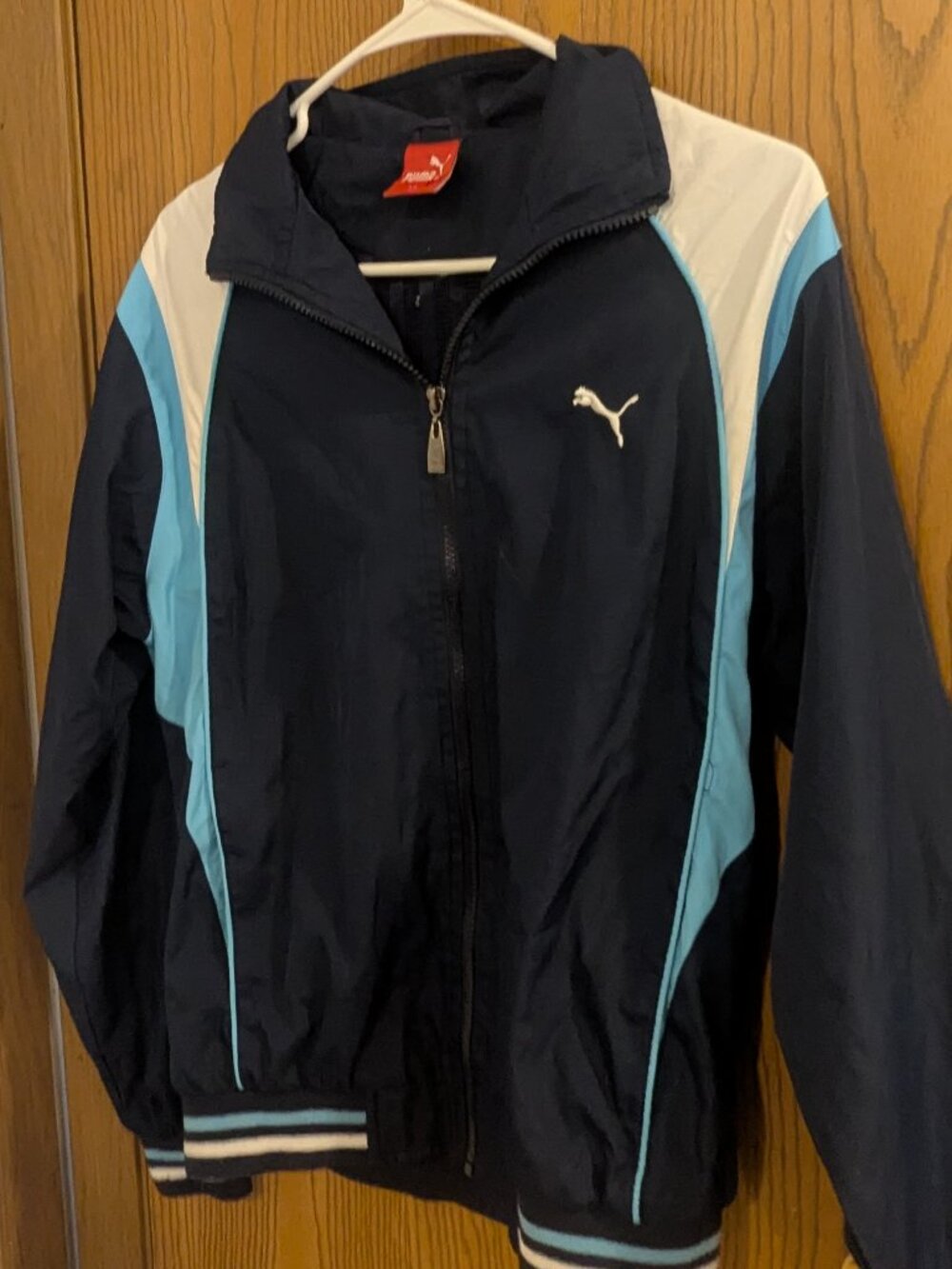Puma Full Zip Windbreaker Jacket Navy/Sky Blue/White-Boys XL